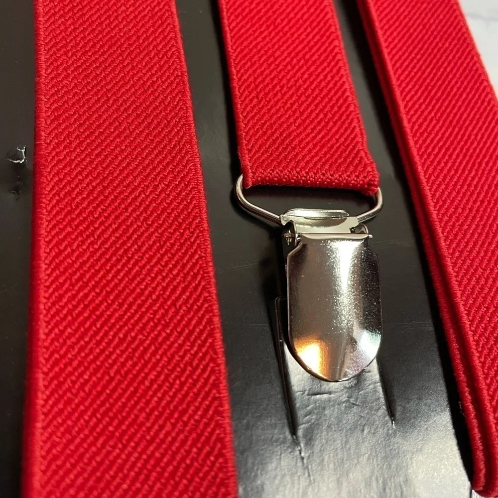 Red Adjustable Suspenders Toddler, Baby - Elastic Y-Back Design Metal Cl…